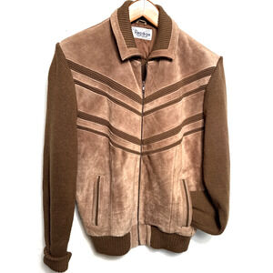 Vintage Repage Leather Sweater Men’s Large Cardigan Pockets 1970 Grandpacore EUC